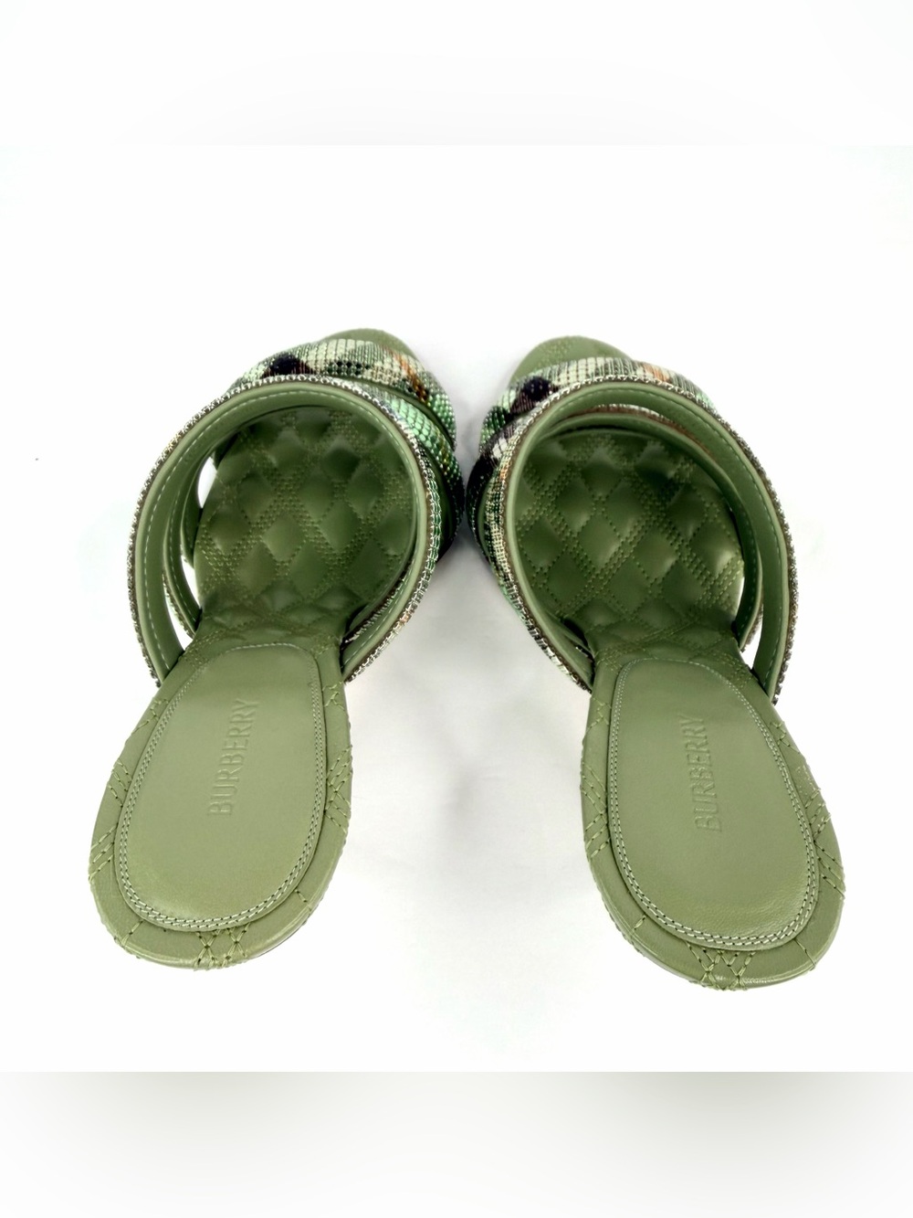 Burberry Check Mesh Mews Metallic Strap Mule Embellished Sandals Size EU 38.5 - Picture 9 of 12